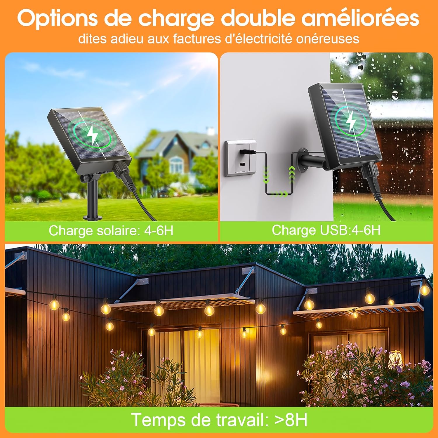 Guirlande Solaire LED Extérieure 15M – 21 Ampoules avec Télécommande, 8 Modes, IP44 Étanche – Lumière Décorative pour Jardin, Terrasse, Balcon, Mariage