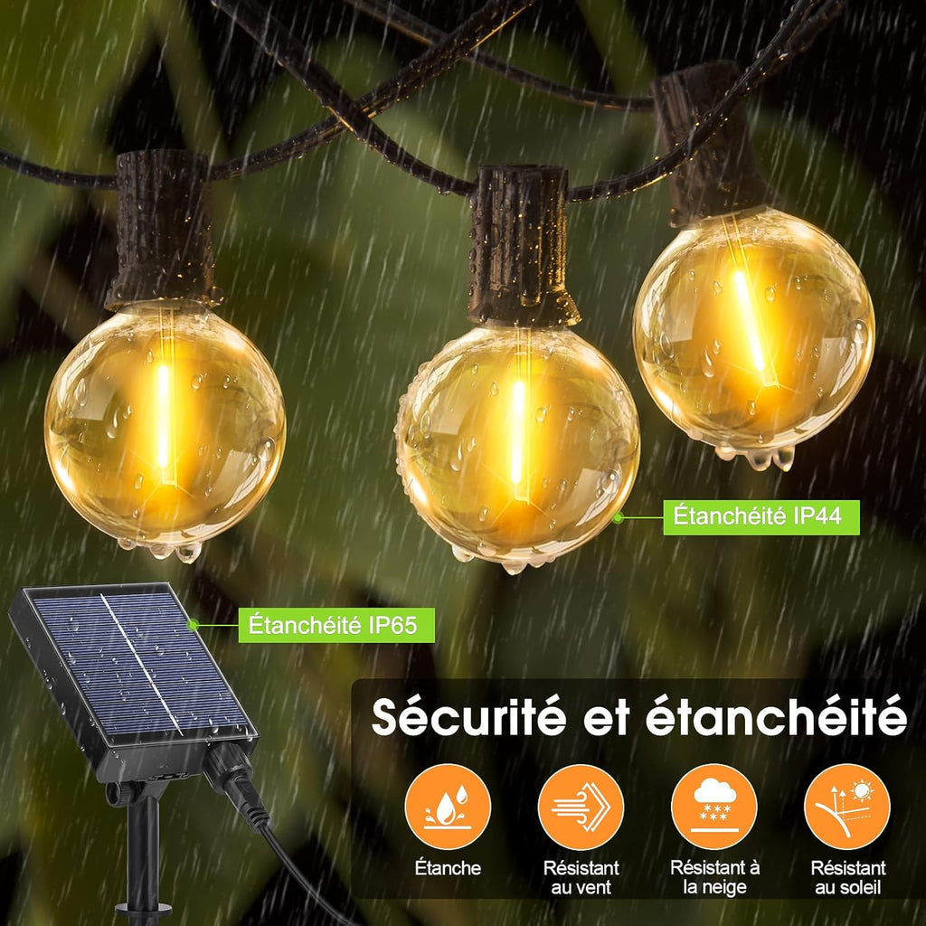 Guirlande Solaire LED Extérieure 15M – 21 Ampoules avec Télécommande, 8 Modes, IP44 Étanche – Lumière Décorative pour Jardin, Terrasse, Balcon, Mariage